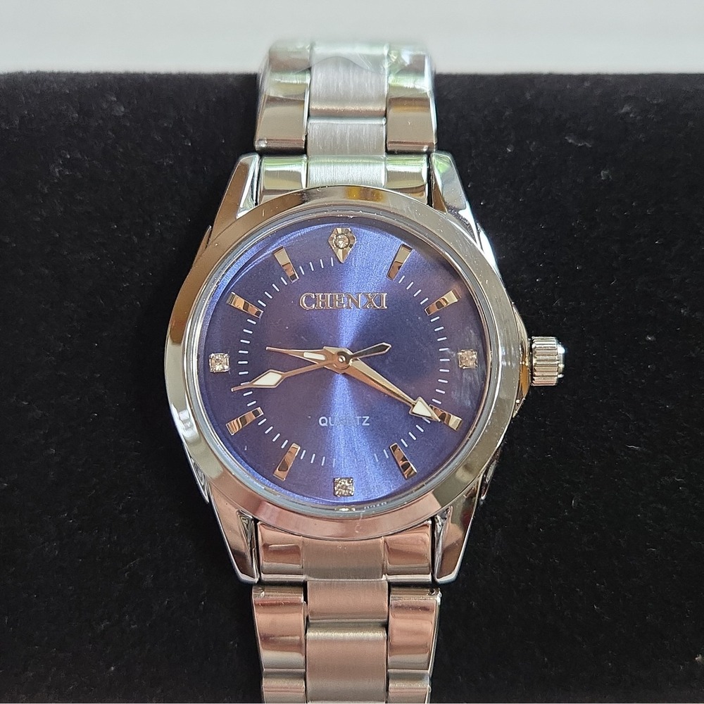 Chenxi CX021L Women's Quartz Watch Dark Blue Dial,SS Band,Rhinestone Markers.